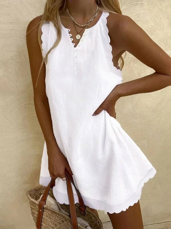 Women's Tank Dress Linen Dress Plain V Neck Mini Summer Sleeveless Boho