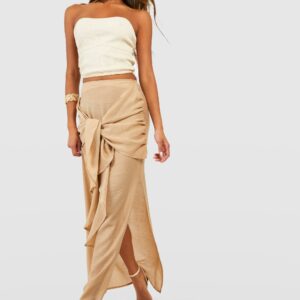 Womens Textured Cheesecloth Knot Front Maxi Skirt - Brown - 12, Brown