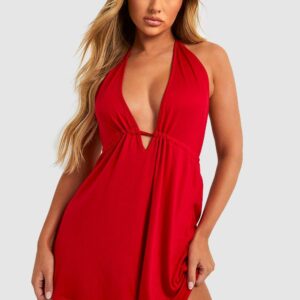 Womens Tie Neck Beach Swing Dress - Red - M, Red