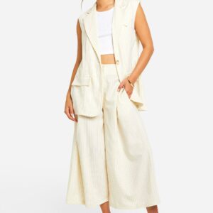 Womens Tonal Pinstripe Wide Leg Culottes - White - 14, White