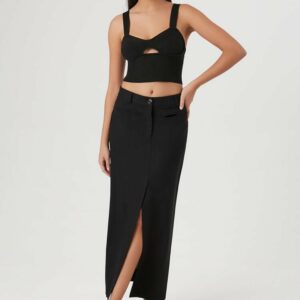 Women's Tulip-Hem Column Maxi Skirt in Jet Black, XS