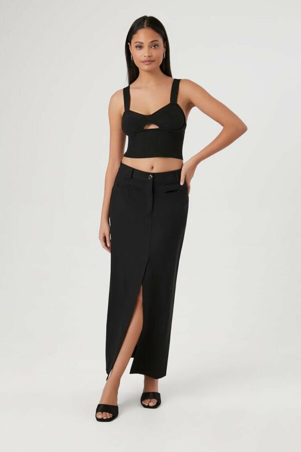 Women's Tulip-Hem Column Maxi Skirt in Jet Black, XS