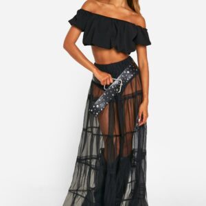 Womens Tulle Lace Maxi Skirt - Black - 12