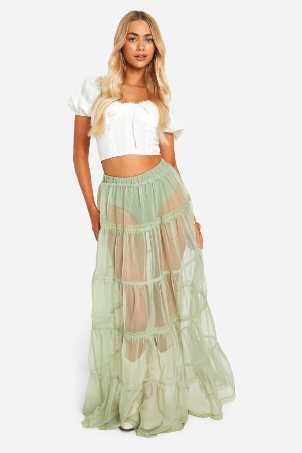 Womens Tulle Lace Maxi Skirt - Green - 6, Green