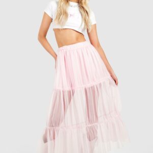 Womens Tulle Maxi Skirt - Pink - 12