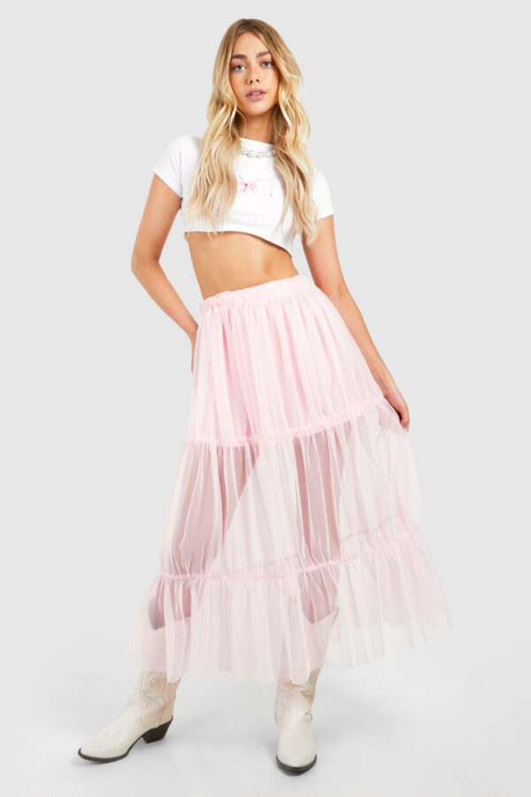 Womens Tulle Maxi Skirt - Pink - 12