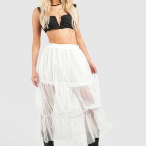 Womens Tulle Maxi Skirt - White - 10, White