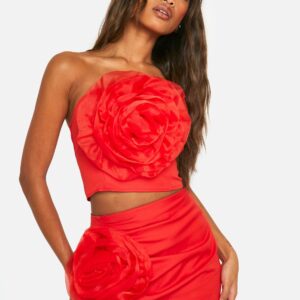 Womens Tulle Rose Mini Skirt - Red - 10