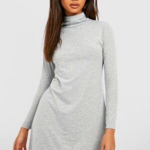 Womens Turtleneck Swing Dress - Grey - 10