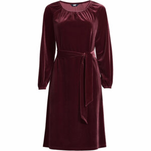 Women's Velvet Peasant Knee Length Dress - Lands' End - Red - XL