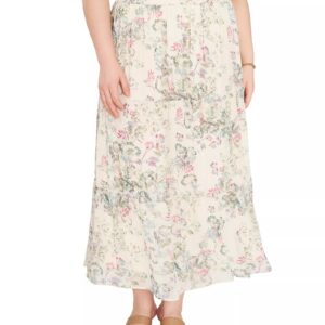 Women's Vince Camuto Dandelion Print Pleated Maxi Skirt (Plus Size) Size 3X Off White