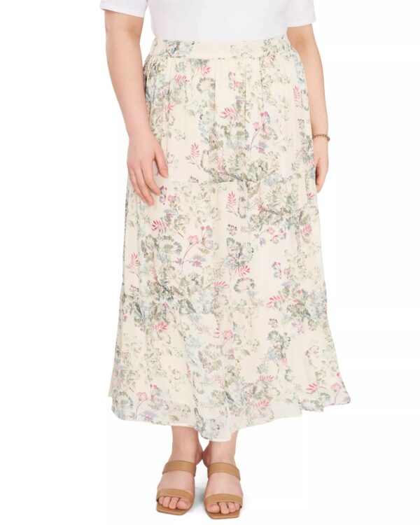 Women's Vince Camuto Dandelion Print Pleated Maxi Skirt (Plus Size) Size 3X Off White