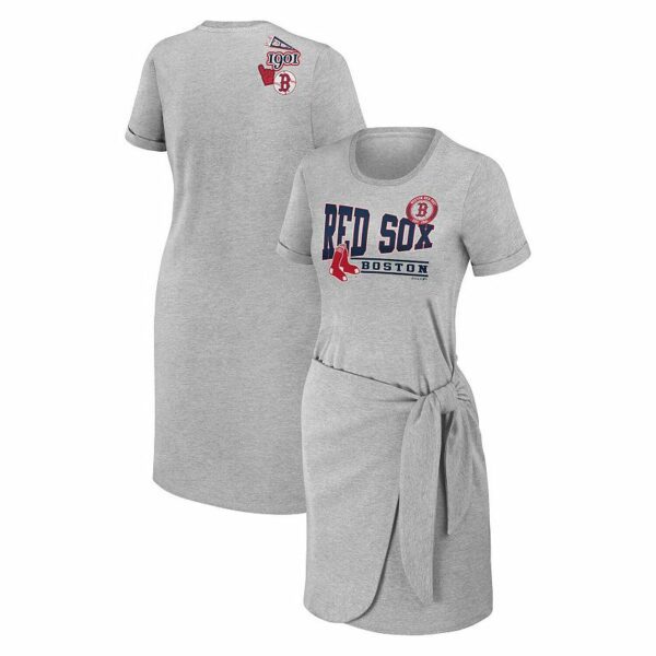 Women's WEAR by Erin Andrews Heather Gray Boston Red Sox Knotted T-Shirt Dress, Size: Medium, Grey