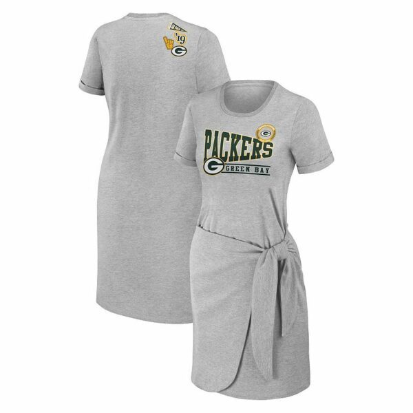 Women's WEAR by Erin Andrews Heather Gray Green Bay Packers Knotted T-Shirt Dress, Size: Medium, Grey