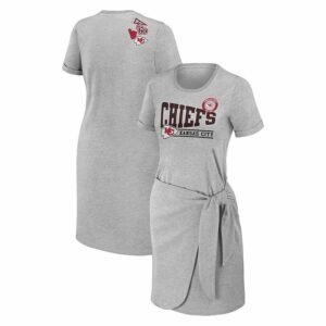 Women's WEAR by Erin Andrews Heather Gray Kansas City Chiefs Knotted T-Shirt Dress, Size: 2XL, Grey