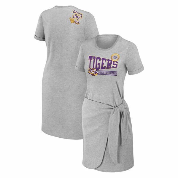 Women's WEAR by Erin Andrews Heather Gray LSU Tigers Knotted T-Shirt Dress, Size: Small, Grey