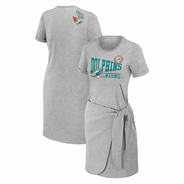 Women's WEAR by Erin Andrews Heather Gray Miami Dolphins Knotted T-Shirt Dress, Size: Large, Grey