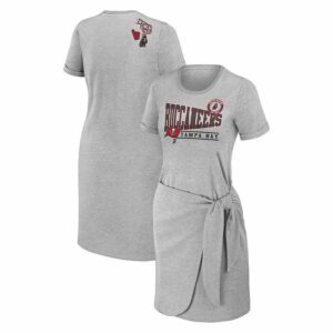 Women's WEAR by Erin Andrews Heather Gray Tampa Bay Buccaneers Knotted T-Shirt Dress, Size: XL, Grey