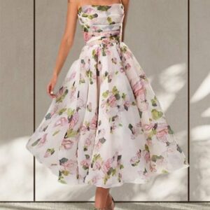 Women's Wedding Guest Floral All Season Elegant Strapless Dress Natural Party Regular Fit X-Line