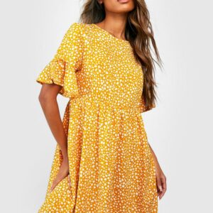 Womens Woven Dalmatian Print Smock Dress - Yellow - 14