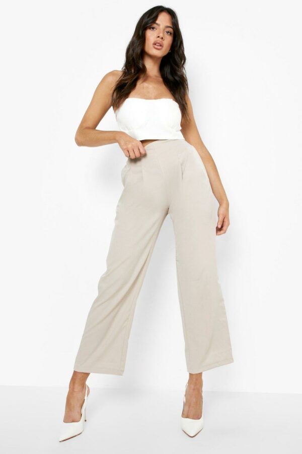 Womens Woven Pleat Front Culottes - Beige - 16, Beige