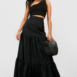 Womens Woven Tiered Maxi Boho Skirt - Black - 0