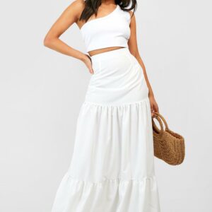 Womens Woven Tiered Maxi Boho Skirt - White - 8