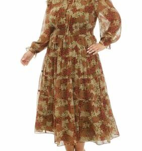 Wonderly Women's Plus Size Long Sleeve Printed Peasant Maxi Dress, 4X