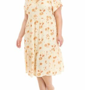 Wonderly Women's Plus Size Short Sleeve Linen Like Peasant Dress, 4X