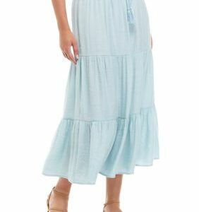 Wonderly Women's Solid Tiered Maxi Skirt, Blue, Medium