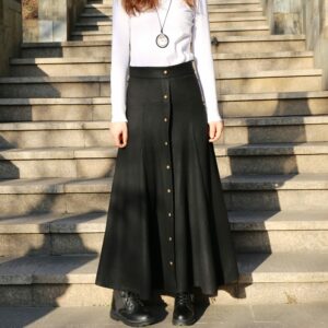 Wool Maxi Skirt, Winter Black Long Vintage High Waist Skirt(Q1099