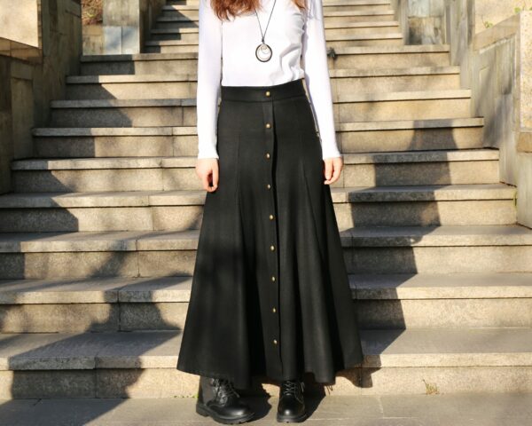 Wool Maxi Skirt, Winter Black Long Vintage High Waist Skirt(Q1099