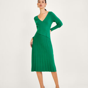 Wrap Pleated Skirt Dress with Sustainable Viscose Green