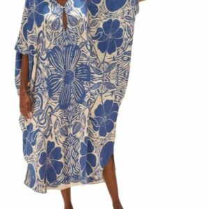 Xime Kaftan Dress In Etched Flower Blue