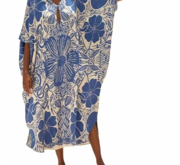 Xime Kaftan Dress In Etched Flower Blue