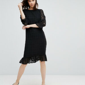 Y.A.S Tall Lace Grid Dress With Peplum Hem-Black