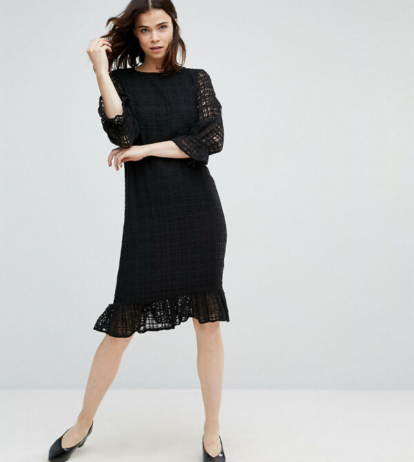 Y.A.S Tall Lace Grid Dress With Peplum Hem-Black