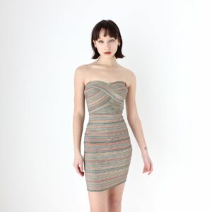 Y2K Metallic Glitter Rainbow Elastic Bandage/Bodycon Strapless Bustier Mini Dress