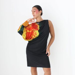 Y2K Roberto Cavalli Asymmetric One Sleeve Vibrant Photographic Floral Shoulder Bandage/Bodycon Mini Dress