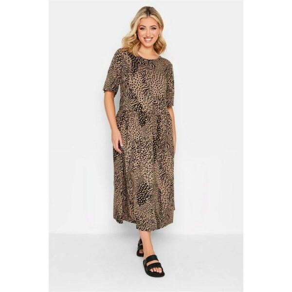 YOURS Curve Mixed Animal Midi Smock Dress - Neutral