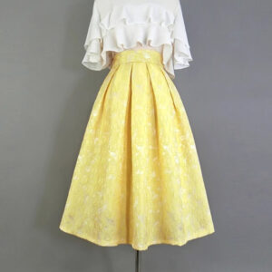 Yellow A-line Midi Pleated Skirt Outfit Spring Women Custom Plus Size Midi Skirt