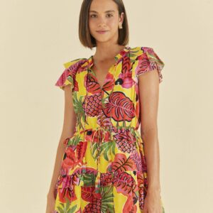 Yellow Fruit Dream Ruffle Mini Dress, FRUIT DREAM / L