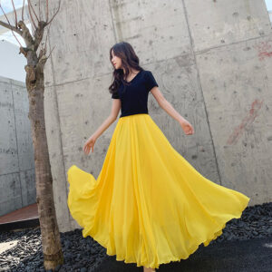 Yellow Long Chiffon Skirt Outfit Women Custom Plus Size Summer Sheer Maxi Skirt