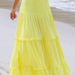 Yellow Ruffled Lace Maxi Skirt