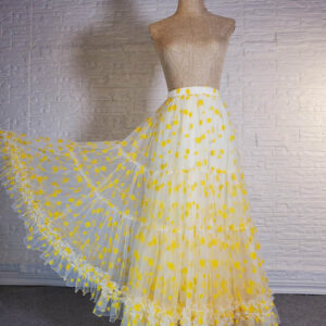 Yellow Tulle Maxi Skirt Outfit Women Plus Size Floral Tiered Tulle Skirt