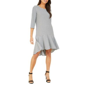 Yumi Check Peplum Tunic Dress In Grey - Grey