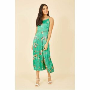 Yumi Green Satin Floral Slip Sundress - Green