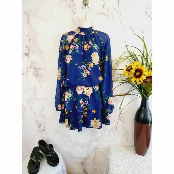 Yumi Kim Smock Neck Mini Blue Floral Dress Size L, Women's