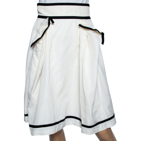 Yves Saint Laurent Ecru Cotton Contrast Trimmed Pleated Skirt M