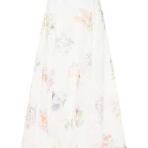 ZIMMERMANN- Floral Print Linen And Silk Blend Maxi Skirt